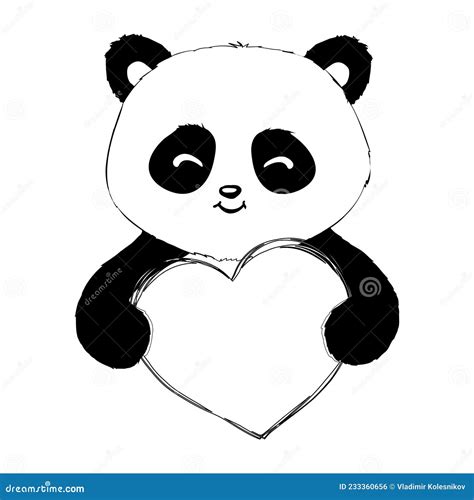 Stylized Giant Panda Full Body Drawing Simple Panda Bear Icon Or Logo Design Black And White
