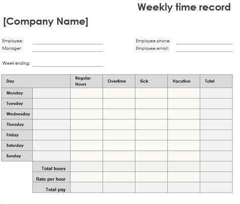 Weekly Time Sheet My Excel Templates