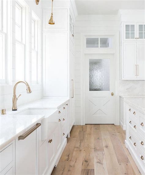 See more ideas about flooring, interior, white interior. Kitchen Flooring. Kitchen paint color is Benjamin Moore Pure White. Kitchen Hardwood Flo ...