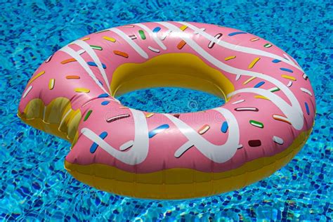 Pink Inflatable Donut Doughnut Floating Mattress In Swimming Pool