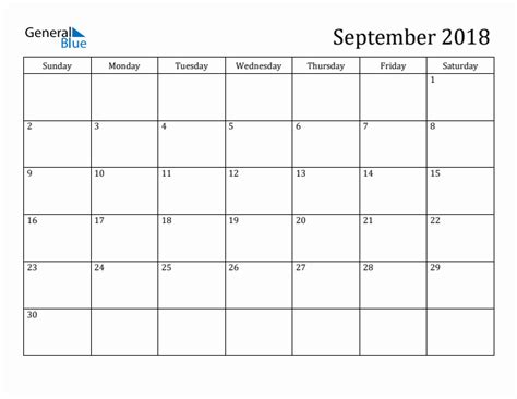 September 2018 Monthly Calendar Pdf Word Excel