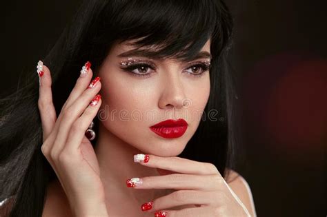 Young Sensual Girl Sucking Lollipop Red Lips Makeup