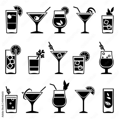 Cocktails And Drinks Vector Black Icons Drink Cocktail Alcohol And