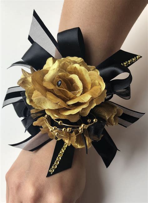 Gold And Black Wrist Corsage Black And Gold Corsage Prom Corsage