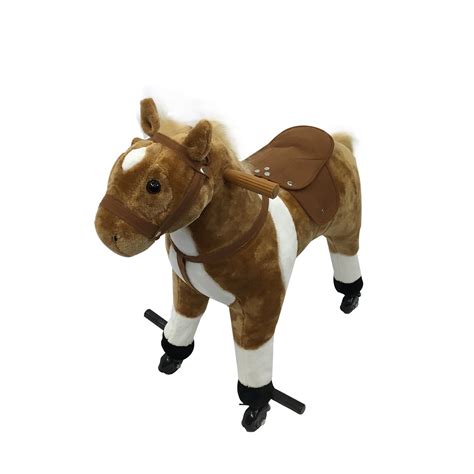 Qaba Extra Large Kids Plush Ride On Toy Walking Horse With Wheels And