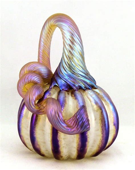 Miniature White Pumpkin With Gold Stripes By Ken Hanson And Ingrid