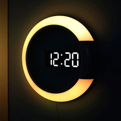 Led Light Wall Clock Remote Control Digital With Alarm And Temperature