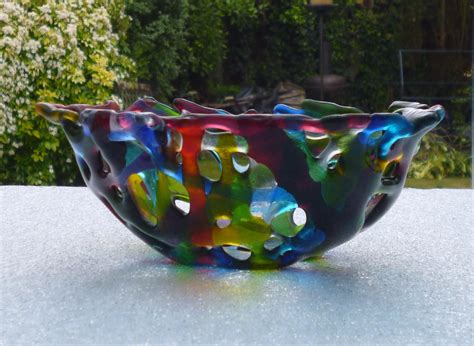 Fused Glass Bowl Quirky Colourful Transparent Fused Glass Bowl Glass