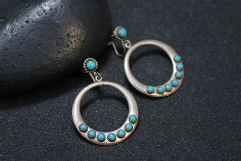 Sterling Turquoise Dangle Hoop Earrings Turquoise Gemstone Earrings