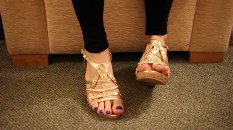 cd feet golden strappy sandals walking and dangling deep blue toes youtube