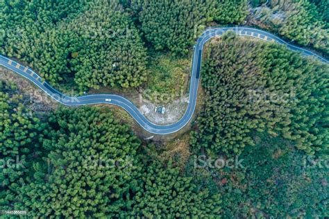 Green Forest Winding Mountain Road Overlooking Stock Photo Download