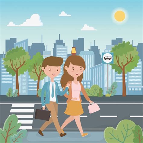 Free Vector Young Couple Walking In The Street Characters