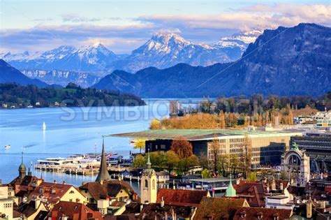 Lucerne Town On Lake Lucerne And Alps Mountains Globephotos Royalty
