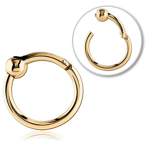 Gold Pvd 18k Coated Surgical Steel Grade 316l Hinged Segment Ring With Ball G18bcshb Shining