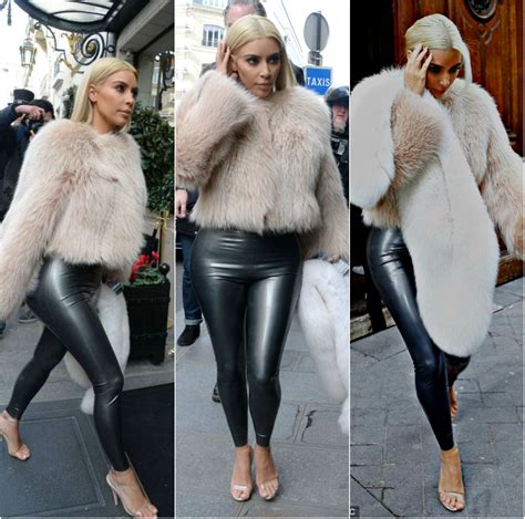 Paris Fashion Week Kim Kardashian In Fur Coat And Leather Pants
