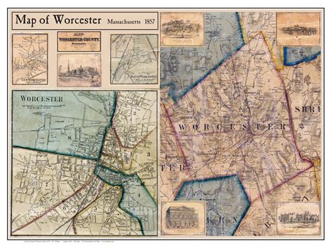 Worcester Poster Map 1857 Worcester Co Ma Old Maps