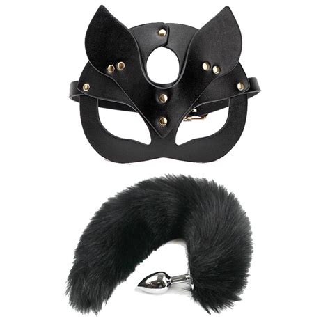 Blackwolf Cosplay Fox Mask Tail Anal Plug Metal Anus Bead Butt Plug Half Cat Mask Party Sexy