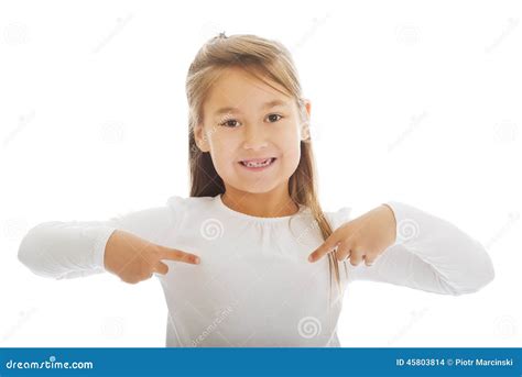Girl Pointing Herself Stock Photo Image Of Positive 45803814