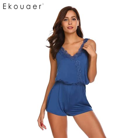 Ekouaer Women One Piece Pajamas Summer Nightwear V Neck Sleeveless