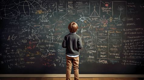 Child Chalk In Hand Standing Before A Blackboard Filled With Complex