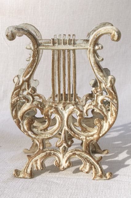 Vintage Rococo Style Cast Metal Lyre Harp Music Stand Magazine Rack