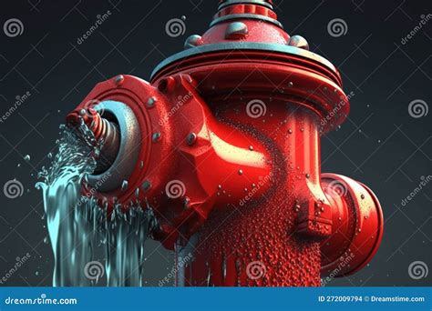 A Close Up Of A Red Fire Hydrant That Is Open And Dripping Water Stock