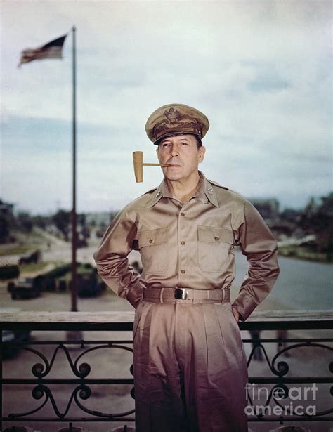 General Douglas Macarthur With Pipe By Bettmann