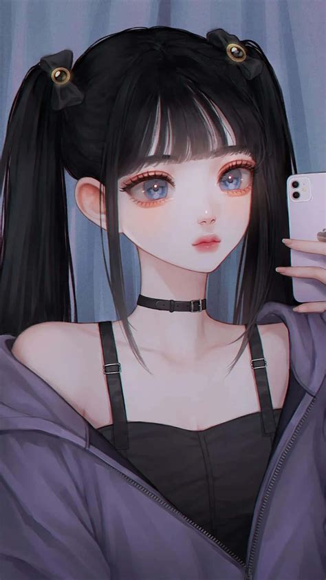 Download Dark Anime Girl With Piercing Blue Eyes Wallpaper