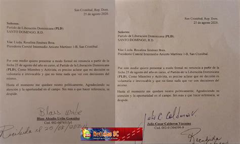Dos Importantes Miembros Del Pld Presentan Renuncia En San Cristóbal