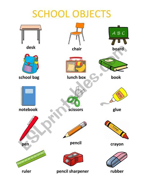 School Objects Esl Worksheet By Mlupich