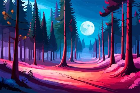 Premium Ai Image Illustration Of A Forest At Night With A Beautiful