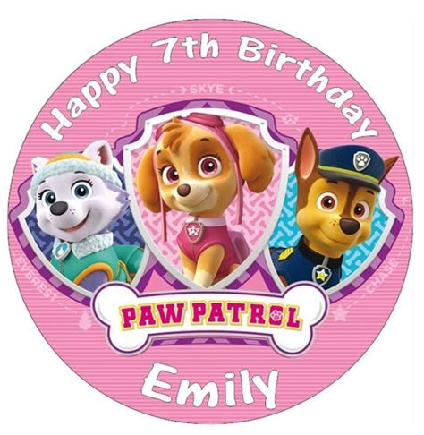 Paw Patrol Skye Everest Chase Personalised Birthday Cake Topper Edible