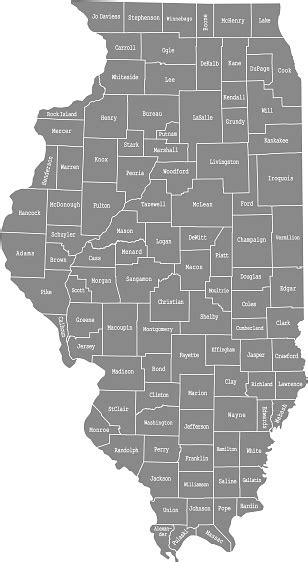 Illinois County Map Vector Outline Illustration With Counties Names