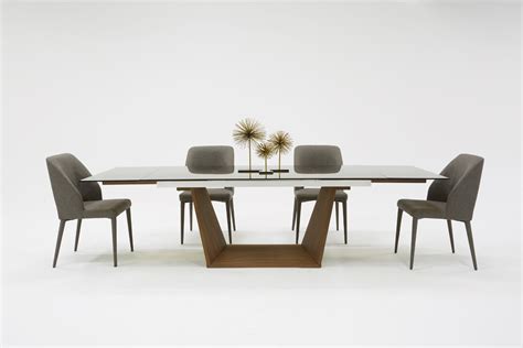 Geometric round glass dining table: Modrest Babia Modern Smoked Glass & Walnut Extendable ...