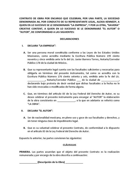 Ejemplo De Contrato De Obra Por Encargo Pdf Justicia Crimen Y