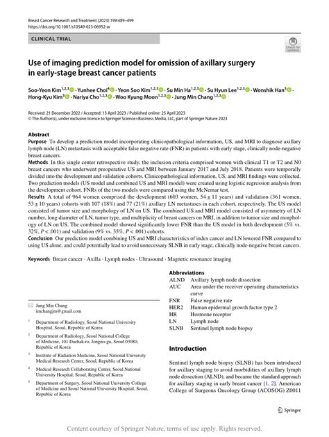 Use Of Imaging Prediction Model For Omission Of Axillary Surgery In