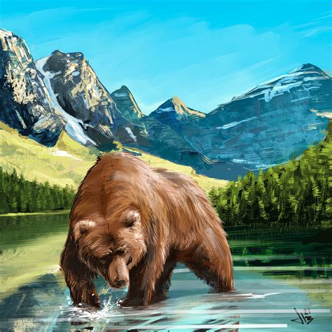 Artstation Grizzly Bear Fishing