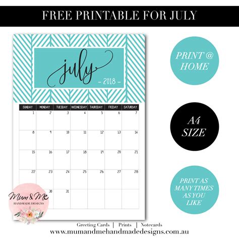 Mum And Me Handmade Designs Free Printable For July A4 Monthly
