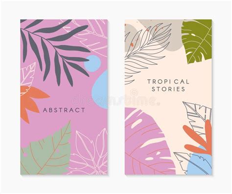 Set Of Insta Story Templates With Tropical Palm Leaves Stock Vector
