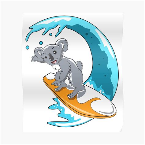 Kawaii Surfing Koala Poster By Theglaze Redbubble