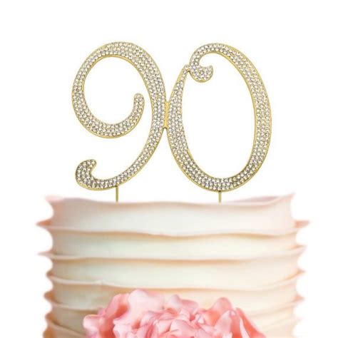 90 Birthday Cake Topper 90th Gold Bday Cake Topper Sparkly Rhinestones
