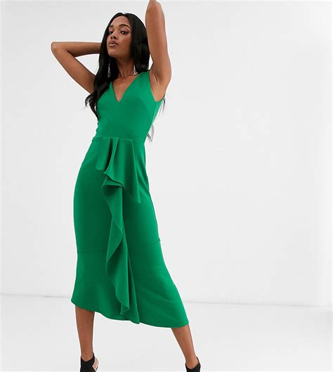 True Violet Exclusive Frill Detail Midaxi Dress In Emerald Green True