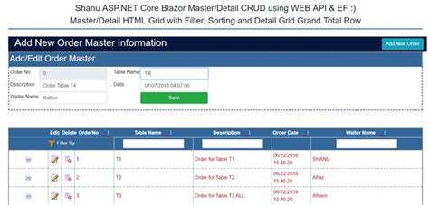 ASP NET Core Blazor Master Detail CRUD With Filtering And Sorting Using EF And Web API