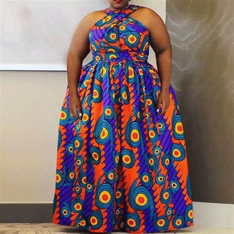 Plus Size African Print Geometric High Waist Maxi Dress African Fashion High Waist Dress