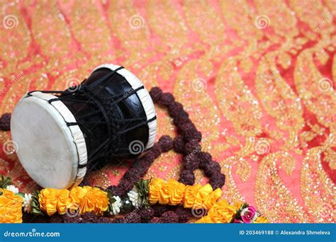 Traditional Hindu Prayer Beads Rudraksha And Musical Instrument Of God