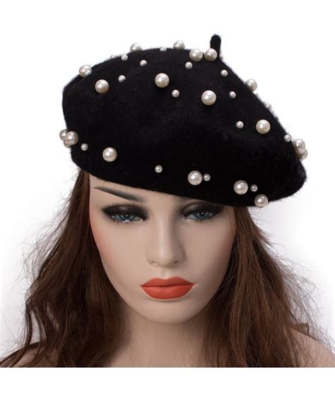 Sweet French Womens Pearl Beaded 100 Wool Beret Cap Winter Hat Y91