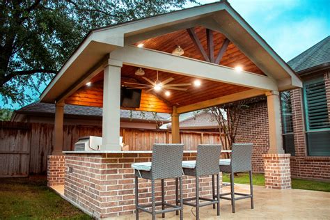 Gable Patio Cover With Outdoor Kitchen And Fire Pit Hhi Patio Covers