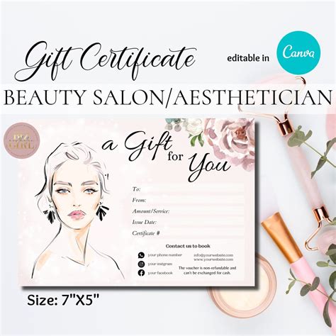 Editable Beauty Salon Gift Certificate Template Elegant Nude Etsy Uk