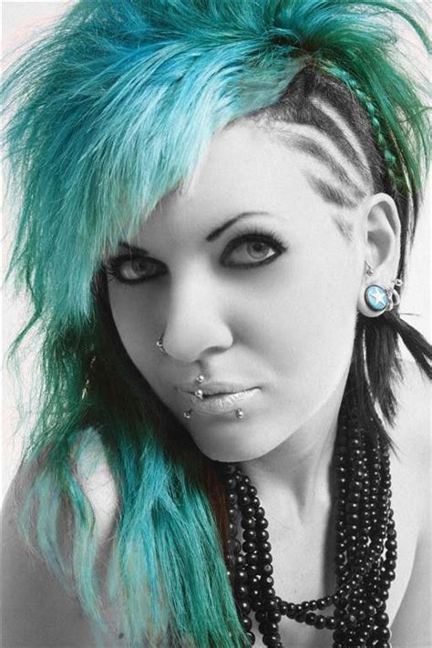 Portrait Fashion Piercings Tunnels Blue Hair And Side Shave