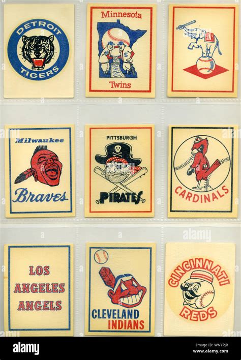 Vintage Major League Baseball Team Logo Decals Circa 1960s Stock Photo